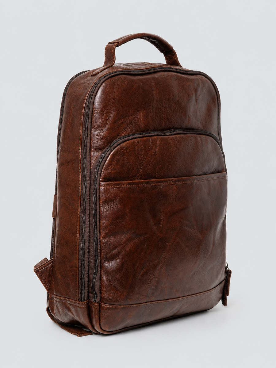 LEATHER BACKPACK WITH TRIPLE COMPARTMENT