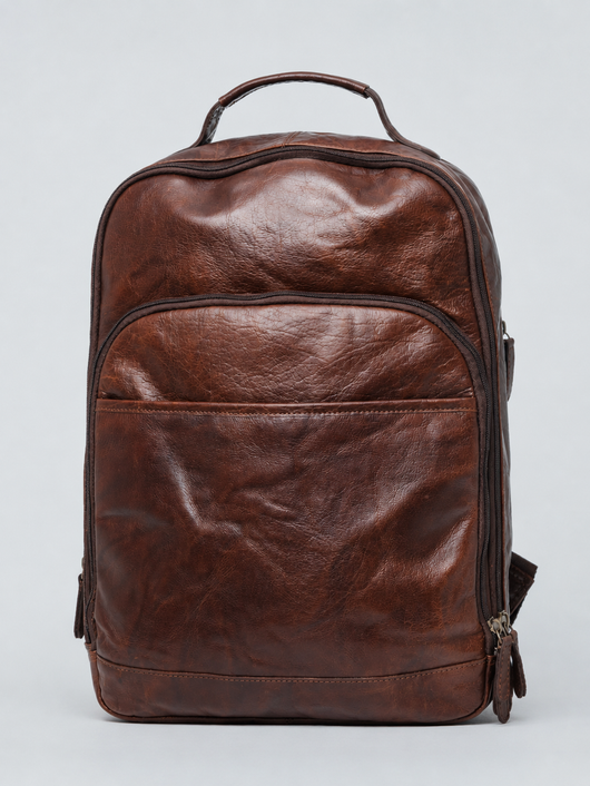 LEATHER BACKPACK WITH TRIPLE COMPARTMENT