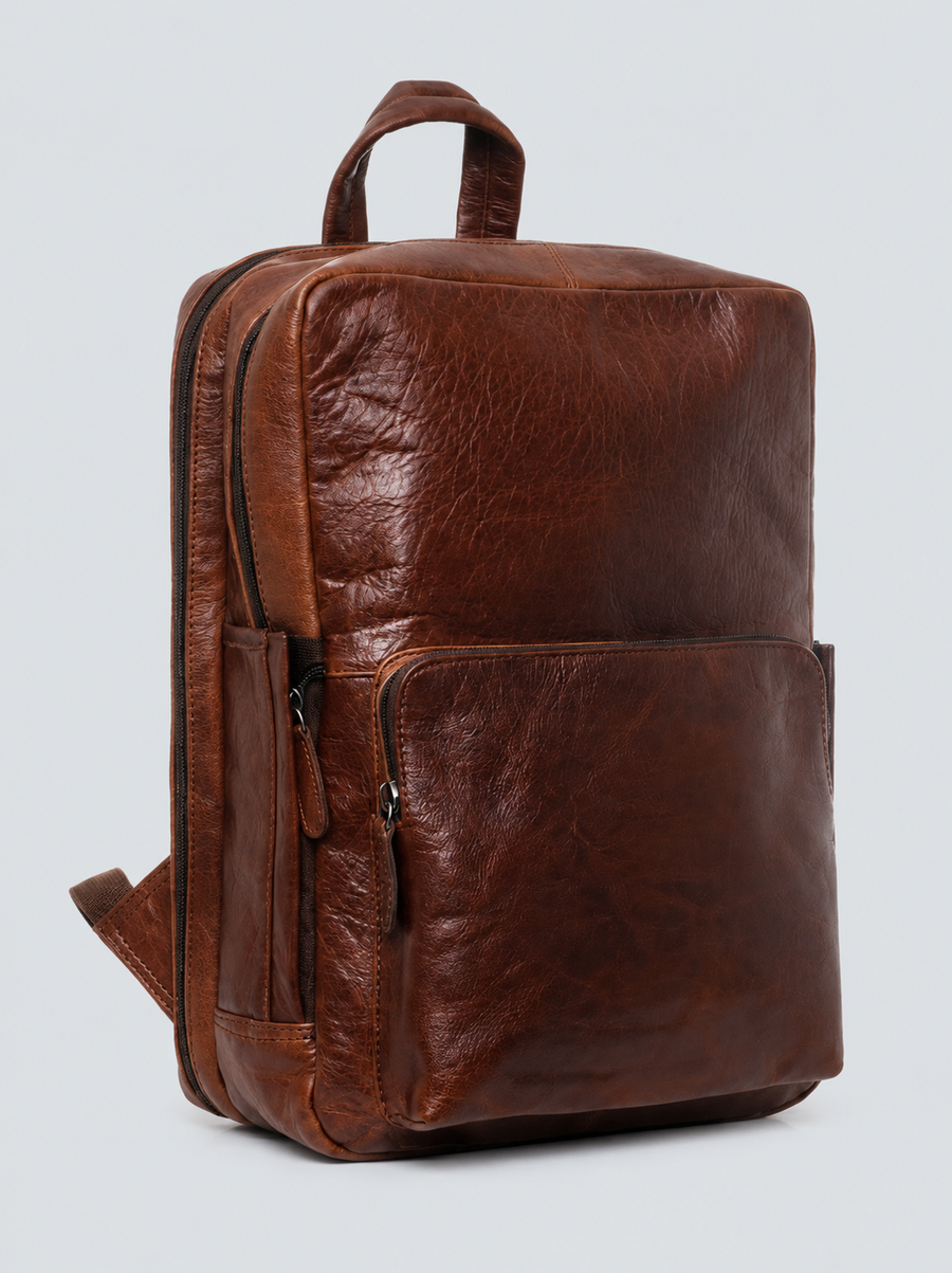 LEATHER BACKPACK WITH DOUBLE COMPARTMENT