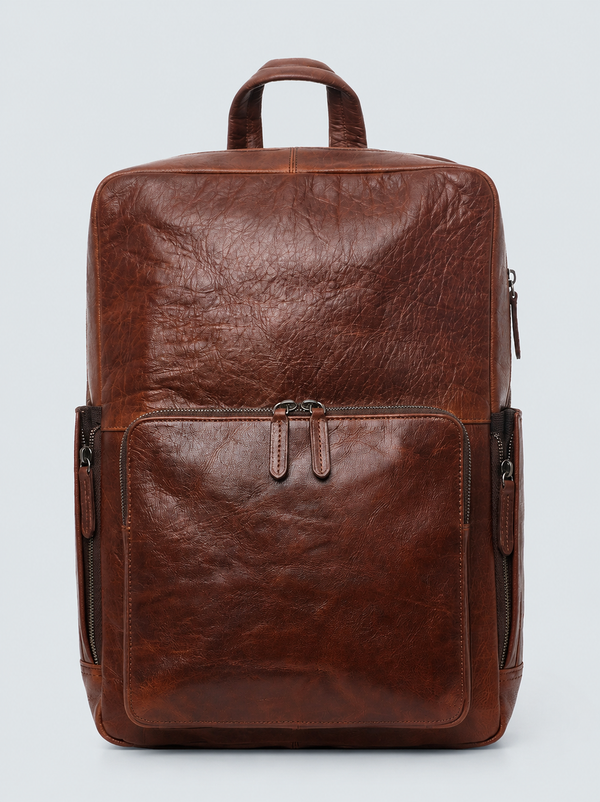 LEATHER BACKPACK WITH DOUBLE COMPARTMENT