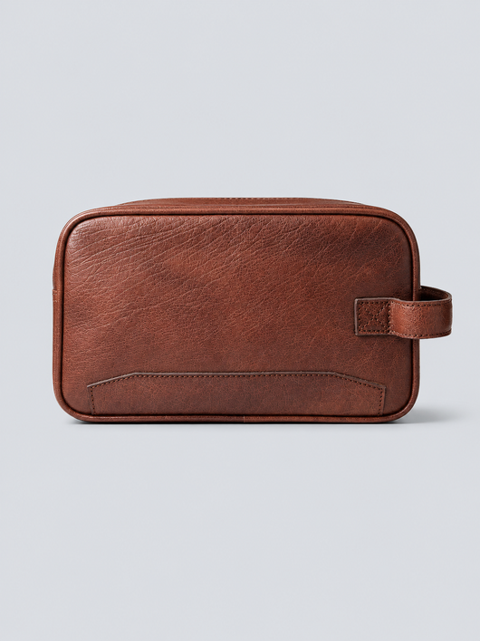 BROWN LEATHER TOILETRY BAG