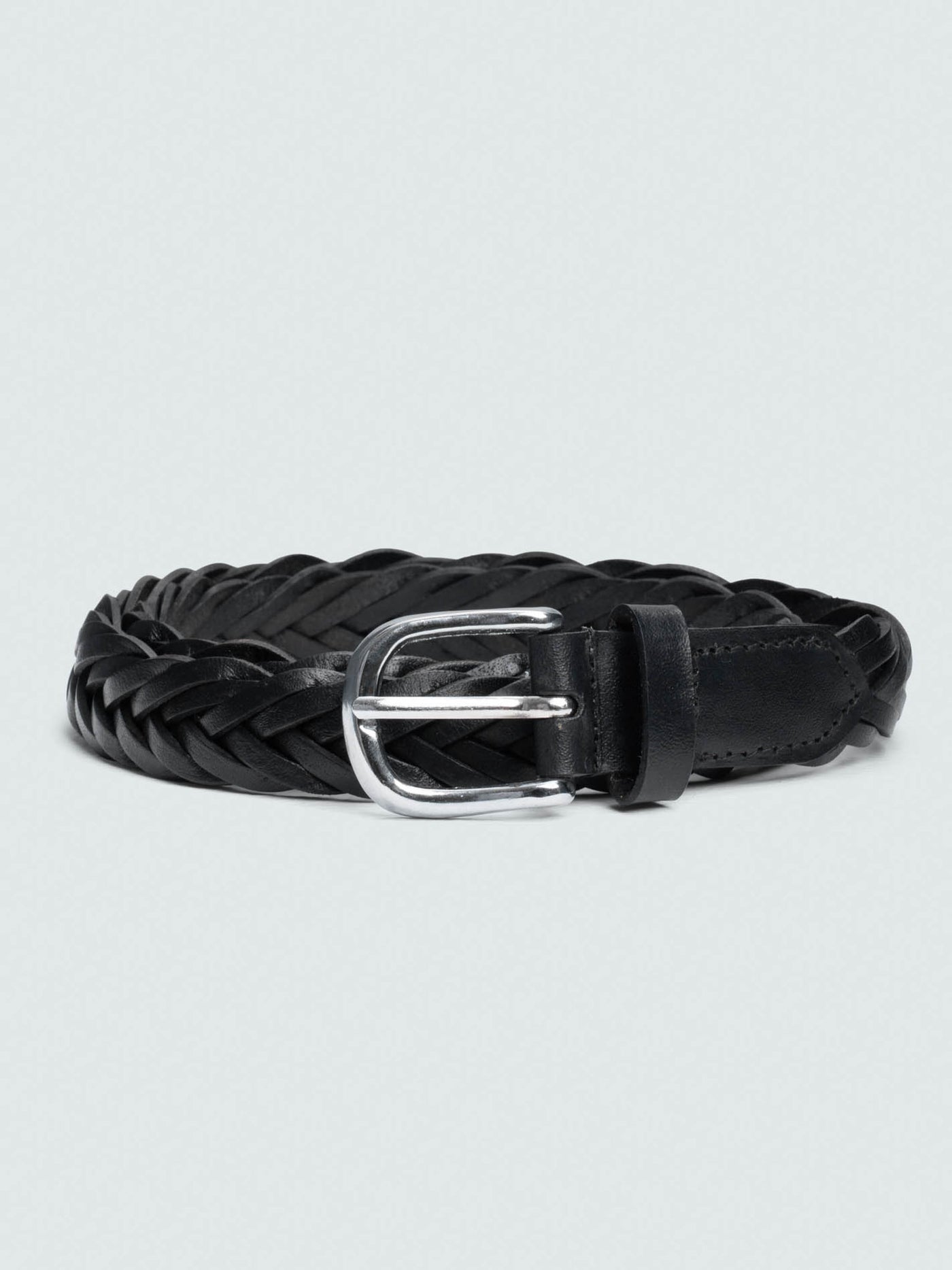 BLACK BRAIDED UNISEX LEATHER BELT