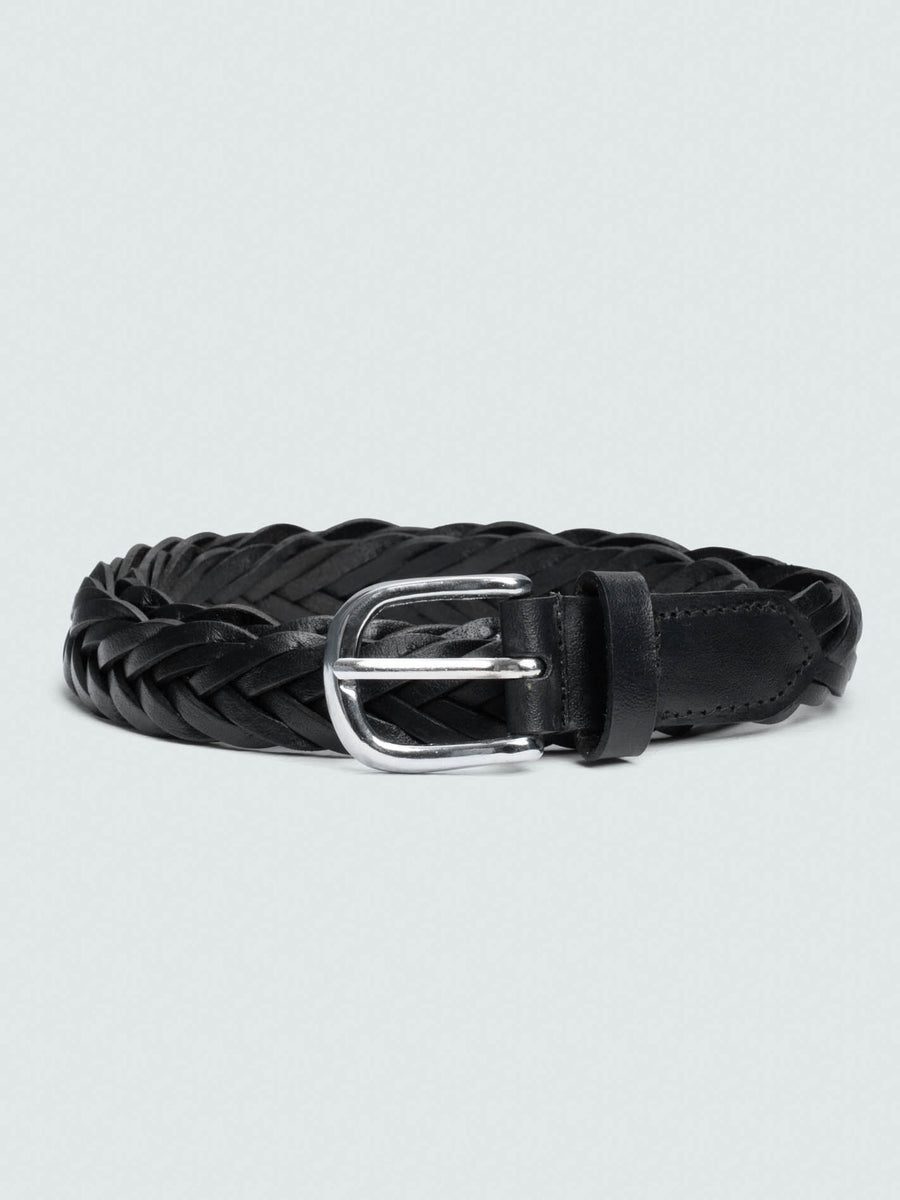 BLACK BRAIDED UNISEX LEATHER BELT