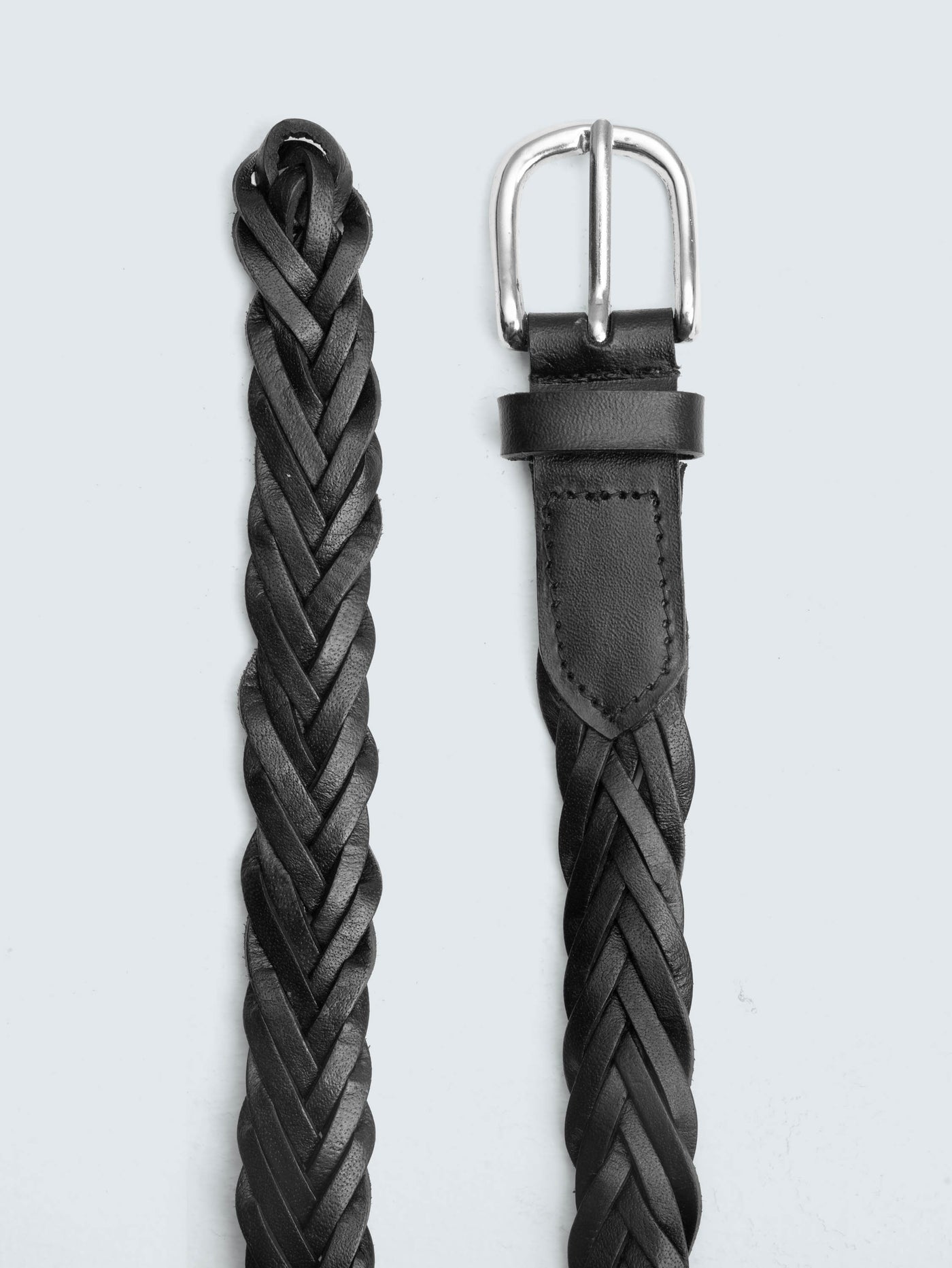 BLACK BRAIDED UNISEX LEATHER BELT