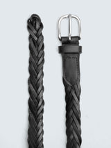 BLACK BRAIDED UNISEX LEATHER BELT