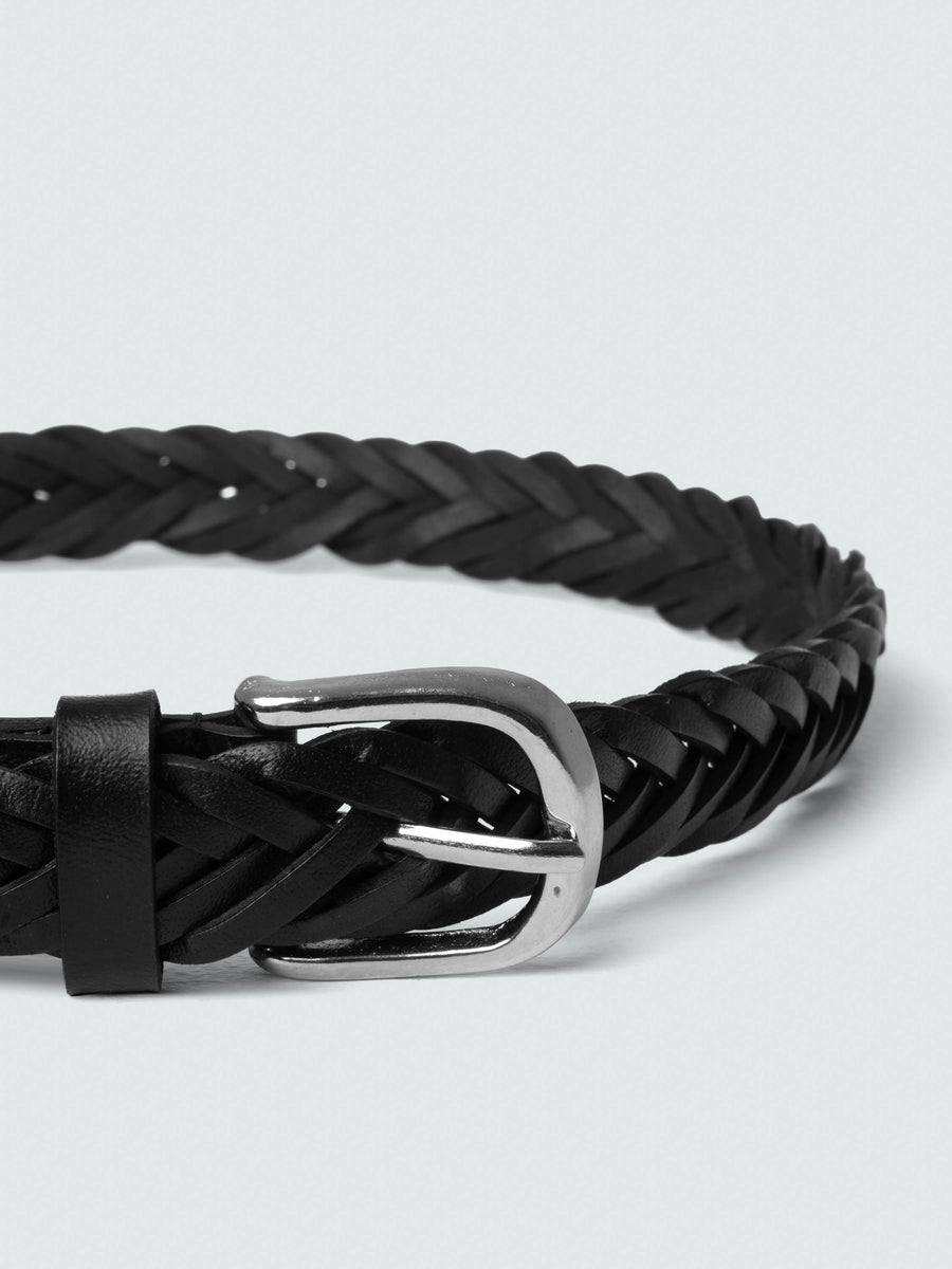 BLACK BRAIDED UNISEX LEATHER BELT